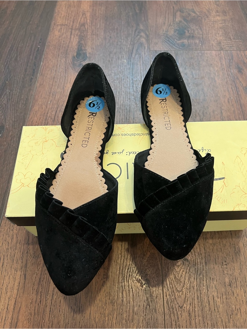 Restricted Black Pointed D'Orsay Flats with Pleated Accent